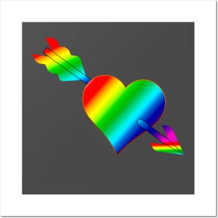 Rainbow Heart pierced with an arrow Posters and Art